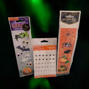 Vintage NEW Puffy Embellished Amscan + Googly Eyes Web Night Halloween Stickers
